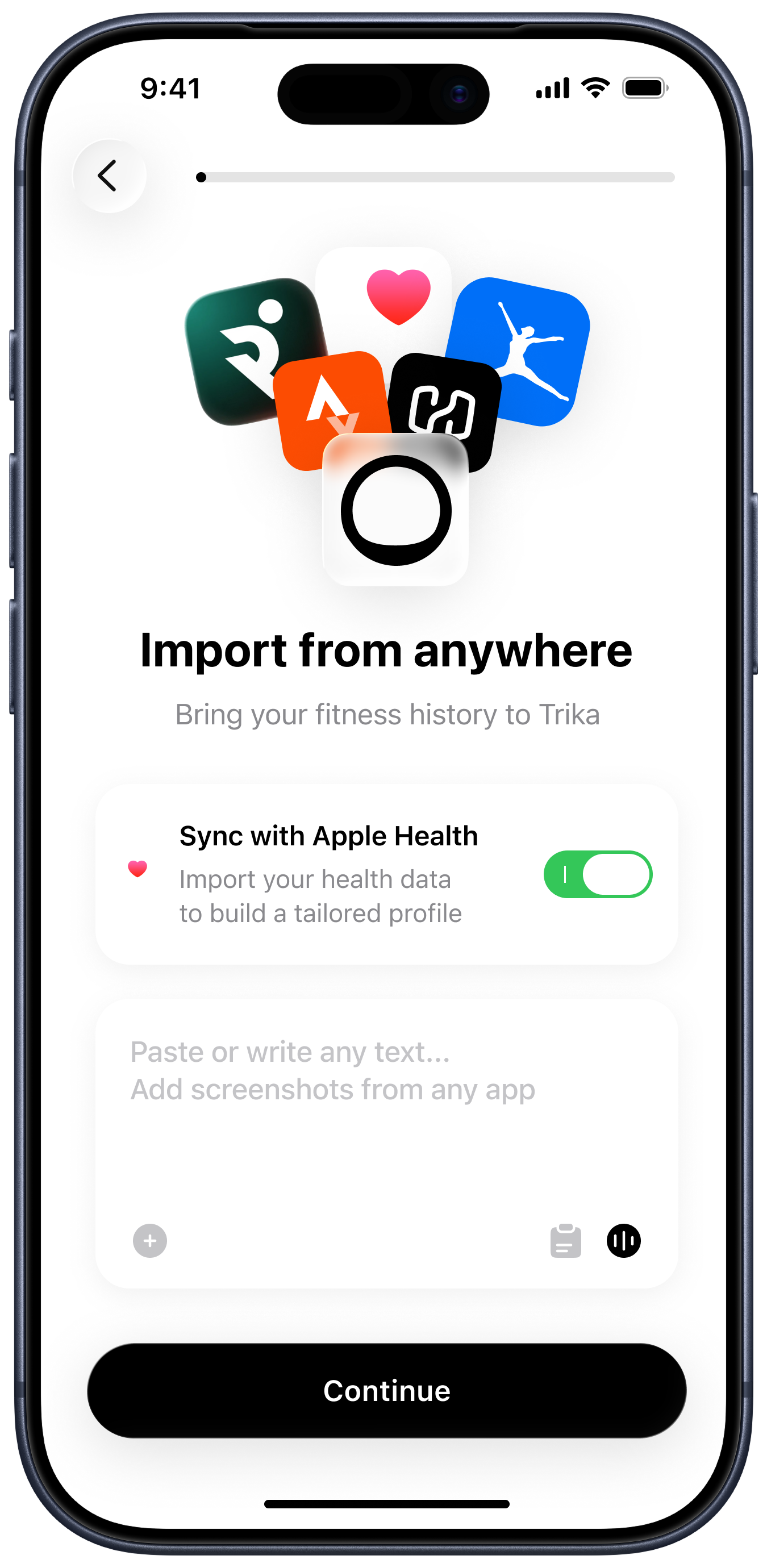 Trika import screen on an iPhone